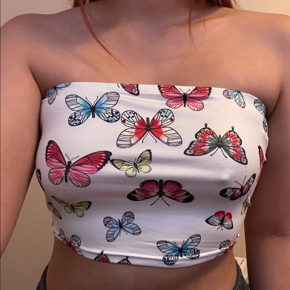 Y2K Style Butterfly Tube Crop Top
